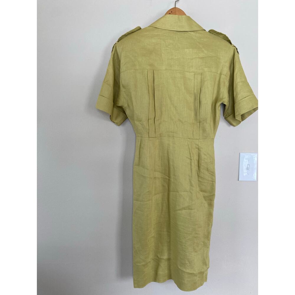 Vintage Blass Dress by Bill Blass Green Structured Linen Sheath Dress sz 8 - Picture 4 of 5